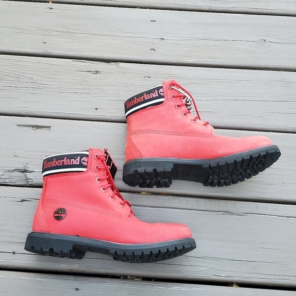 Timberland Premium 6" Red Nubuck Logo Spellout Limited Edition RARE HTF Boots - Picture 3 of 7